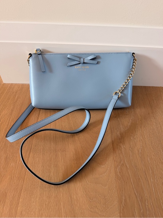 kate spade Handbags - Kate Spade - Light Blue Leather Bow Crossbody with Gold Chain accent